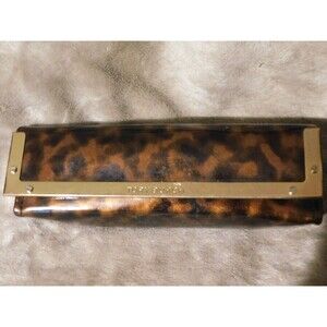 Tory Burch Hard Shell  Eye Glass Clam Shell Case Brown and Black Animal Print